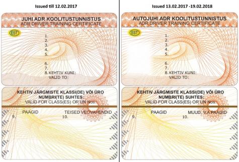 ADR Certificate Estonia (2017/2018)