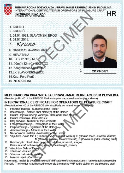 International Certificates for Operator of Pleasure Craft - Croatia
