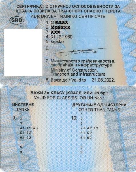 ADR Certificate Serbia