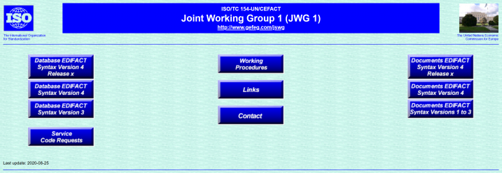 screen capture of the JSWG service codes website